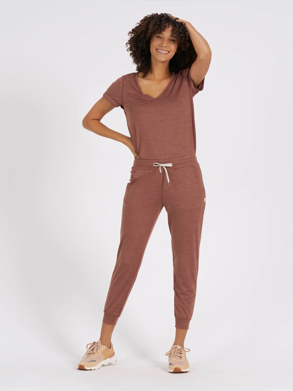 XS Vuori all day jumpsuit in terracotta heather